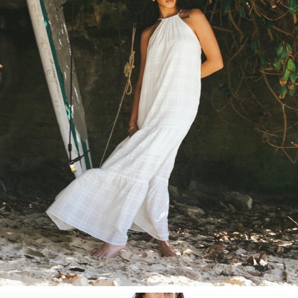 Young Fabulous & Broke YFB Elegant White Halter Summer Beach Maxi Dress Small S